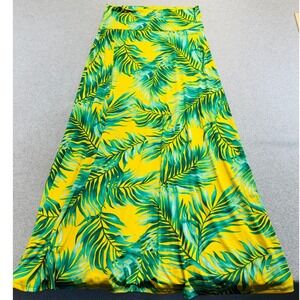 Urban K Maxi Skirt Womens XL Yellow Green Tropical Palm Leaf Print Made USA